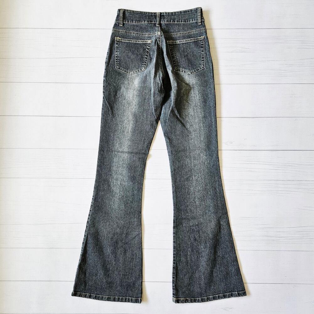 Euro Y2k Jeans Flared Whimsigoth Gray Butterfly Embroidered Sequin - Size Small - Picture 3 of 8